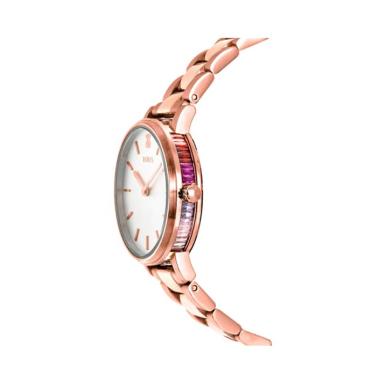Reloj analógico Rond Color de acero IP rosado con zirconitas degradé verde