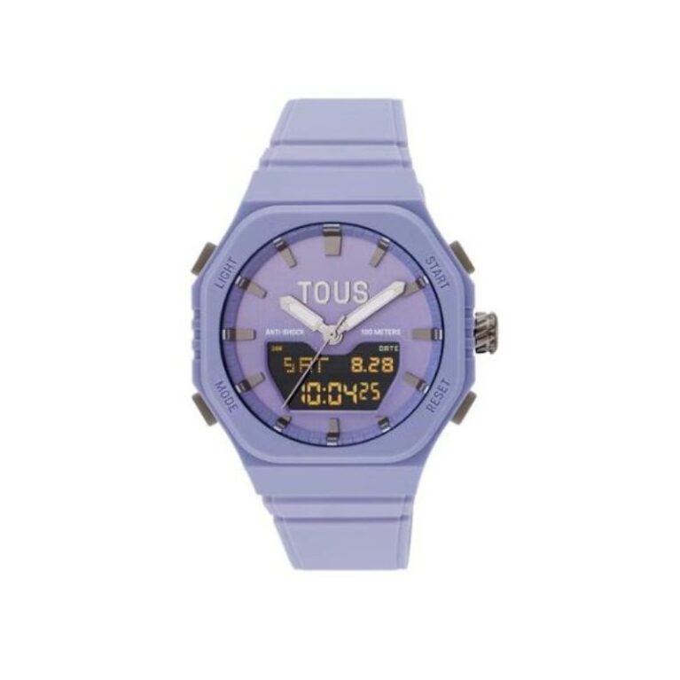 Reloj analógico/digital de acero IP lila con brazalete de nylon lila Bet