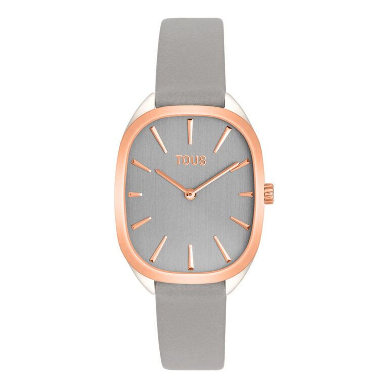 Reloj analógico de acero IPRG rosa con correa de piel gris Heritage